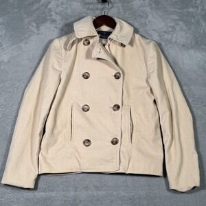 Ralph Lauren‎ Jacket Womens S Beige Corduroy Double Breasted Peacoat Coat *FLAW